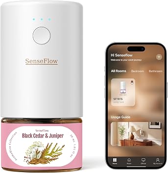 SF101S Pro Smart Plug in Air Freshener for Home, Waterless Essential Oil Diffuser, Aromatherapy Home Diffuser, 120-Day Natural Aroma Mist Free 30ml Black Cedar & Juniper (Hot Pink)