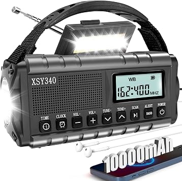 QAUYYW Upgraded 37000mWh Emergency Hand Crank Radio AM/FM with LED Flashlight Solar Radio, Portable Weather Radio, Emergency Cell Phone Charger for Family Outdoor Camping and Emergency Rescue Us