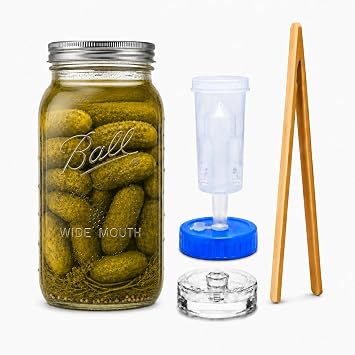 Mason Jar Fermentation Kit - 2000ml/70oz Glass Fermenting Jar with Airlock Lids & Weights, Kimchi Container for Sauerkraut/Pickles, Airtight Glass Pot with Lid for Fermentation