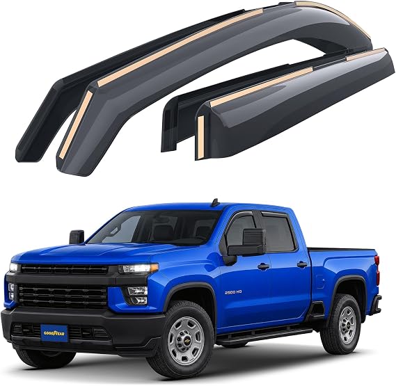 Goodyear Shatterproof in-Channel Window Deflectors for Chevy Silverado/Sierra 2500HD/3500HD 2020-2026 Crew Cab, Rain Guards, Window Visors for Cars, Vent Deflector, Car Accessories, 4 pcs - GY007746
