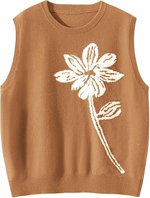 Wowcarbazole Womens Sweater Vest Crew Neck Sleeveless Ribbed Knitwear Casual Trendy Floral Knitted Vest Pullover Top