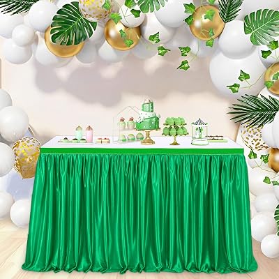 QueenDream Green Polyester Table Skirts for Rectangle Tables 6ft Ruffled Table Skirt Baby Shower Birthday Halloween Christmas Decor