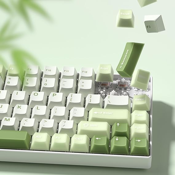 Womier Matcha Green Keycaps PBT, Jelly Keycaps 60 75 100 Percent | Translucent Jade Keycaps Custom 127 Keys,Cherry Profile for 61/68/84/87/98/100 Cherry Gateron MX Mechanical Gaming Keyboards
