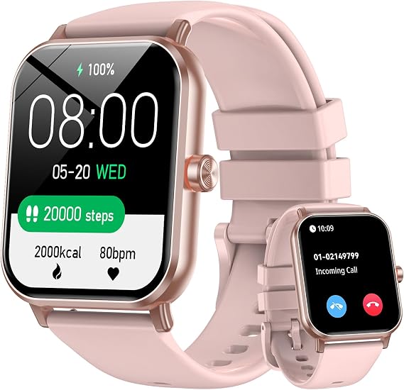Smart Watch for Men Women, 1.85" HD Fitness Tracker with Bluetooth Calls, 5 ATM Waterproof, 130+ Sport Modes, 24/7 Heart Rate/Sleep Monitor, Pedometer, Calories, Smartwatch for Android iOS (Pink)