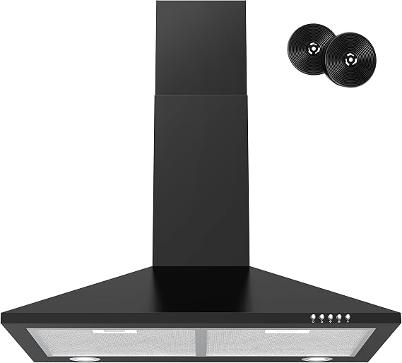 FIREGAS Wall Mount Range Hood 30 inch, Black Range Hood, Kitchen Hood | Black Painted Stainless Steel, Ducted/Ductless Convertible, 3-Speed Fan, Includes Charcoal Filters & Duct Pipe