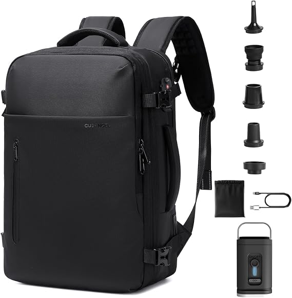 Cusangel Vacuum Backpack for Travel with Portable Electric Pump,Vacpack Pocket Compression Air Pump, 45L Expandable Airback (with Vacuum pump)