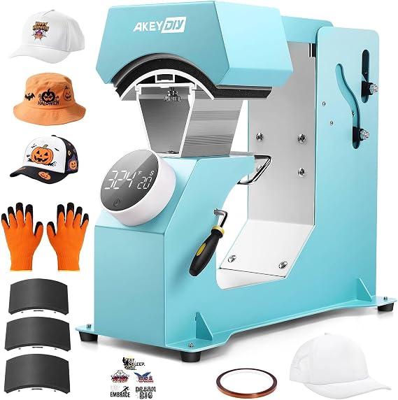AKEYDIY 3-in-1 Auto Cap Heat Press Machine, Hat Heat Press with 3pcs Pads