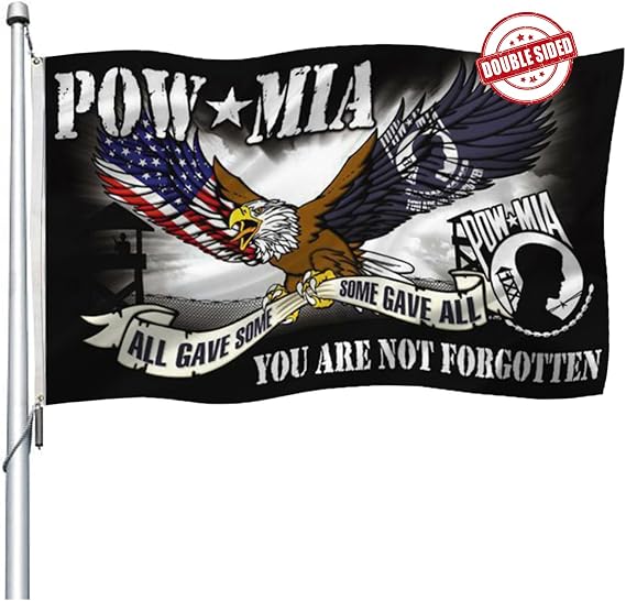 Pow Mia Eagle Flag Double Sided 4x6 Outdoor- Heavy Duty Polyester You are Not Forgotten Prisoner of War Mia pow Flags Banner with 2 Brass Grommets,4 Rows Stitched