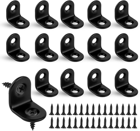 Small Angle Brackets, 16pcs L Brackets with 32 Screws, 20 x 20mm, Black