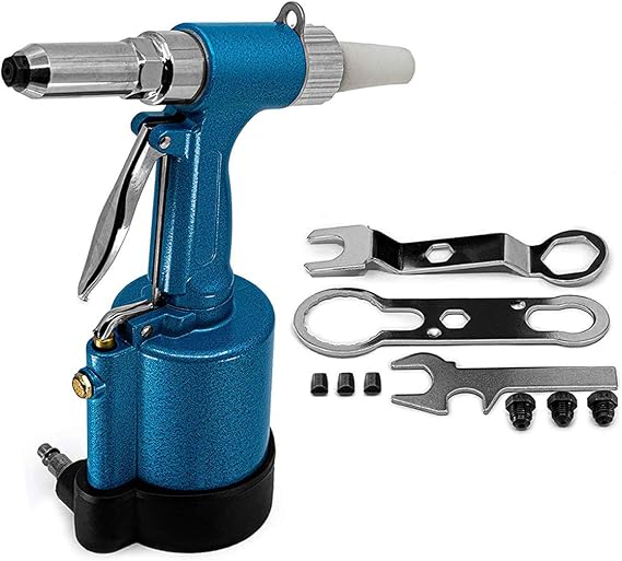 Air Rivet Gun Hydraulic Air Riveter Tool Labor Saving Rivet Riveting Nut Nail Insert Hand Tool Set, 3/16-inch 5/32-inch 1/8-inch 3/32-inch Nosepieces