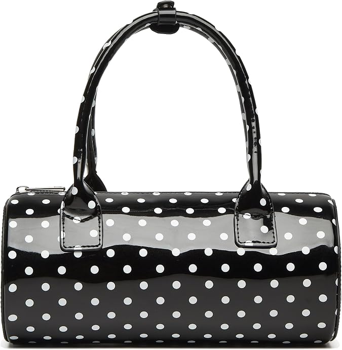Halemet Polka Dot Crossbody Bags for Women Round Boston Bag Glossy Purses Women Satchel Handbag Cute Mini Bucket Bag Trendy