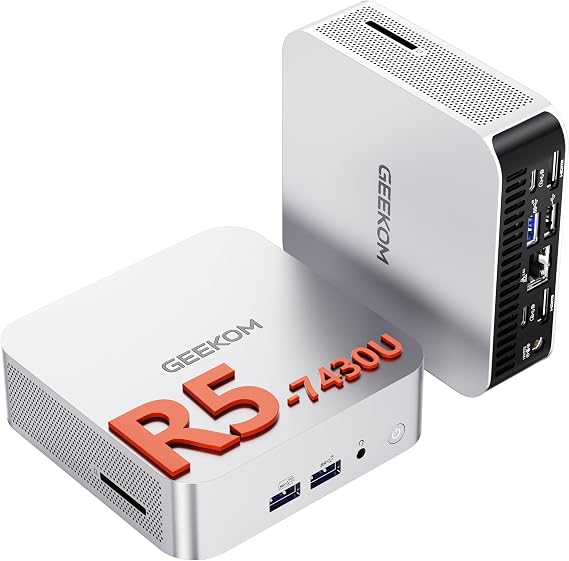 GEEKOM [2026 The Best Mini PC A5 PRO Mini PC Windows 11 Pro,with AMD Ryzen 5 7430U(Up to 4.4GHz) 16GB RAM &amp; 512GB(Upgradable) SSD,Dual HDMI Quad Display/WIFI 6/6×USB for Video Editing/Graphic Design