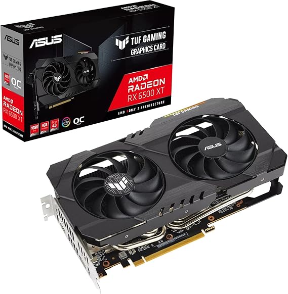 ASUS TUF Gaming AMD Radeon RX 6500 XT OC Edition Graphics Card (AMD RDNA 2, PCIe 4.0, 4GB GDDR6, HDMI 2.1, DisplayPort 1.4a, Dual Ball Fan Bearings, All-Aluminum Shroud, GPU Tweak II),