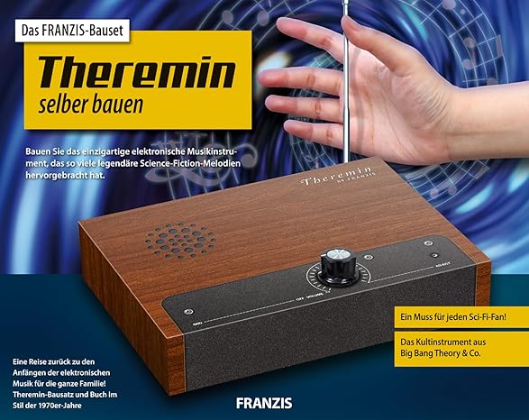 Franzis 65347 - Build your own Theremin - kit for soldering, the cult musical instrument as a DIY kit - Play the legendary sci-fi instrument - with circuit board and 80-page manual, from 14 years