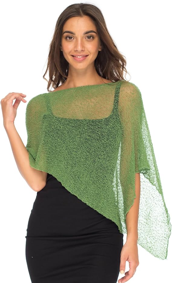Back From Bali Womens Sheer Poncho Shrug Top Lightweight Mesh Knit Shawl | Breathable lightweight mesh knit sweater. Wear over tops, evening dresses or swimsuits. Travel Friendly, never wrinkles