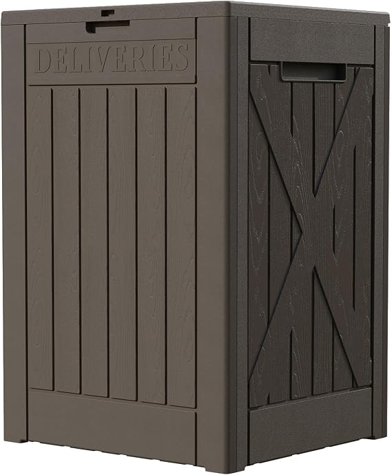 48-Gallon Resin Package Delivery Box for Outside, Waterproof Storage Deck Box with Lockable Secure (Brown)