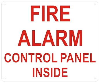 "FIRE Alarm Control Panel Inside" Sign - (White,Reflective !!! Aluminum 12 X 10)