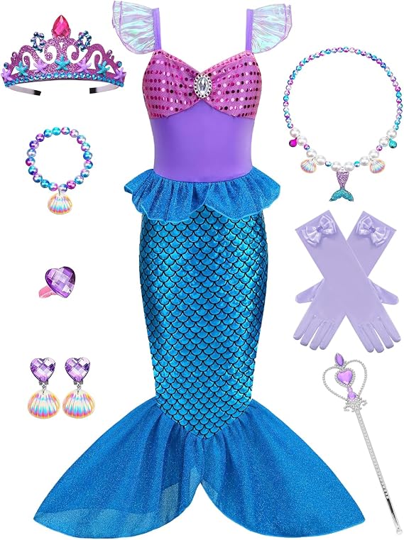 Mermaid Costume Girls Dress Up Birthday Halloween Party Cosplay