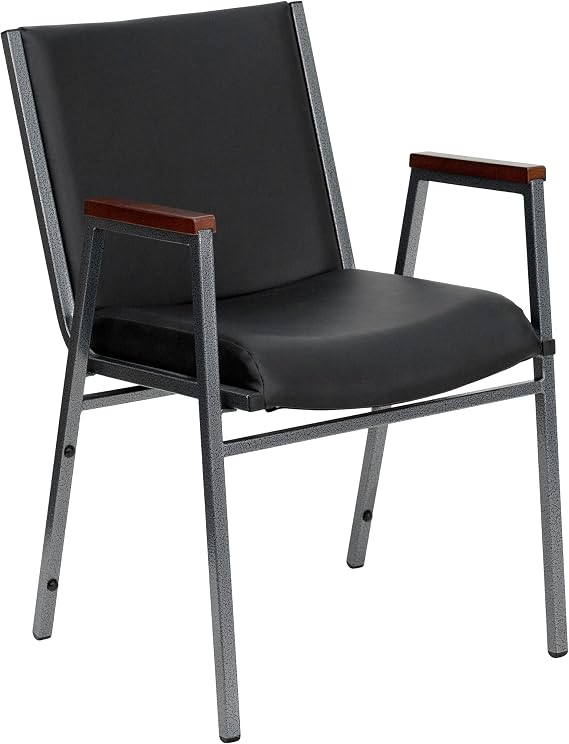 Flash Furniture HERCULES Series Heavy Duty Black Vinyl Stack Chair with Arms and Ganging Bracket