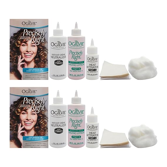 Ogilvie Salon Styles Precisely Right Professional Conditioning Home Perm Kit for Men & Women - For Normal or Hard-to-Wave Hair - Heat-activated Worry-free Formula with Drip Guard - 2 Pc