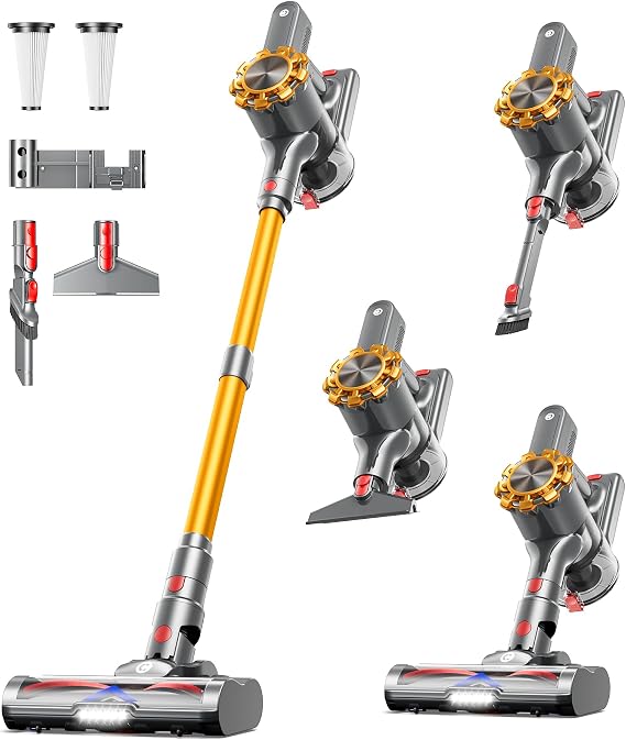 CHEBIO Cordless Vacuum Cleaner, 550W/45Kpa/65Mins Vacuum Cleaners for Home with LED Display, Anti-Tangle Stick Vacuum, 8 in 1 Lightweight 1.5L Dust Cup Wireless Vacuum for Hard Floor/Carpet/Pet Hair