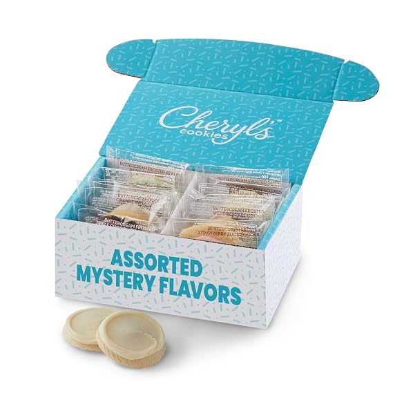 Cheryl's Cookies Cookie Gift Box w/ 12 Surprise Mystery Cookies | Assorted Buttercream Frosted Sugar Cookies, Individually Wrapped, Gourmet, Handmade, Any Occasion, Birthday, Family & Friends