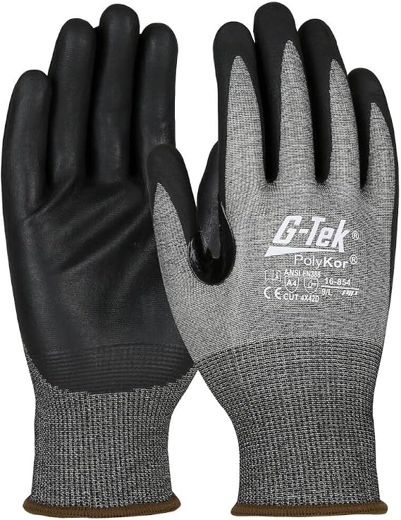 G-Tek 16-854/L, Seamless Knit PolyKor Blended Glove with Nitrile Coated Foam Grip on Palm & Fingers - Touchscreen Compatible - 18 Gauge