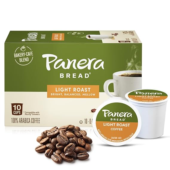 Panera Bread Light Roast Coffee Pods, 100% Arabica Coffee Keurig Compatible Cups,, Breakfast Blend Single Serve Pods, Smooth & Balanced, Kosher Certified, 10 Single Serve Pods (1 Pack of 10)