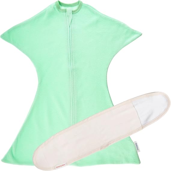 SleepingBaby Zipadee-Zip Fleece Transition Swaddle and Cream Snuggle Strap - Arms-Out Wearable Blanket for Baby Sleep, Soft Breathable 0.8 TOG - Mint, Medium (6-12 Month)