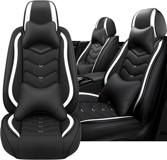Car Seat Cover for Dodge Challenger 2008-2023, Driver's Seat Covers,Non-Slip Waterproof seat Cover,Wear-Resistant Nappa Leather car seat Covers. (Luxury 2 Seats/Black White)