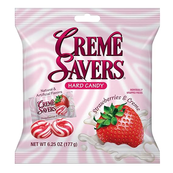 Creme Savers | Strawberries & Creme Hard Candy | 6.25 oz Bag | The classic taste of fresh strawberries swirled in rich cream. A traditional treat brought to you by Iconic Candy