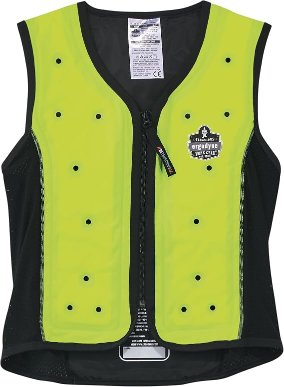 Evaporative Cooling Vest, Wearer Stays Cool and Dry, Breathable Comfort, Zipper Closure, Ergodyne Chill-Its 6685,Lime,Medium
