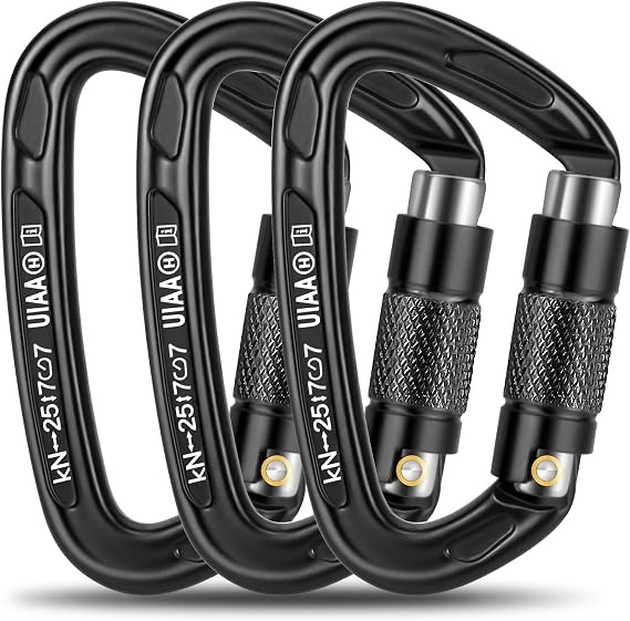 T-Fly Auto Locking Climbing Carabiner Clips 25KN (5620 lbs), Heavy Duty Carabinersfor Rock/Ice Climbing, Rappelling, Rescue, Hammocks 3.9" Large Size (3pack)
