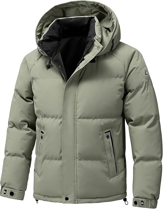 Flygo Puffer Jacket Men Winter Coats Hooded Quilted Parka Snow Jackets