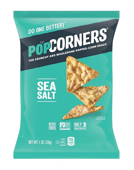 POPCORNERS Sea Salt Popped Corn Snacks, Gluten Free, Non-GMO, Single-Serve 1oz bags (Pack of 40)