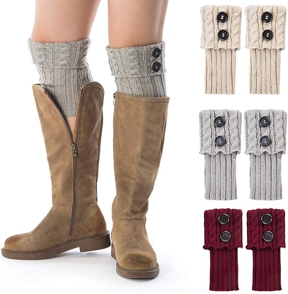 REDESS Women Boot Knit Cuffs,Short Crochet Leg Warmers, Variety of Styles Winter Warm Cuff Socks 3 Pairs