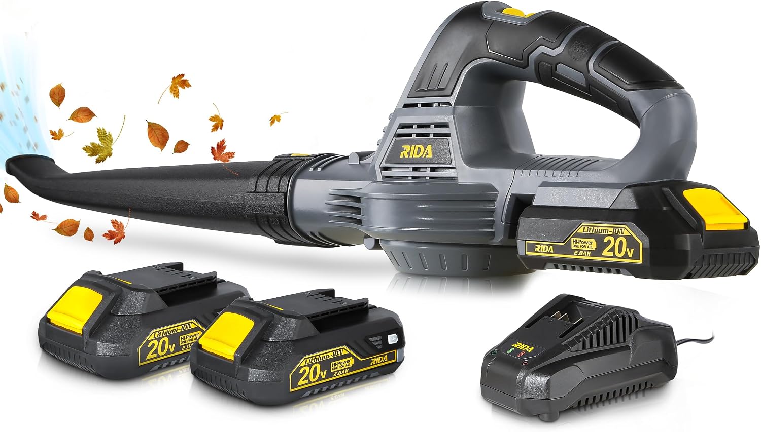 RIDA Leaf Blower Powerful 40CFM112MPH Electric Cordless Leaf Blower with 2 X 2.0Ah Battery and Fast Charger Lightweight Leaf Blowers, Handheld Small Blower for Car, Patio Cleaning, Lawn Care and Dust