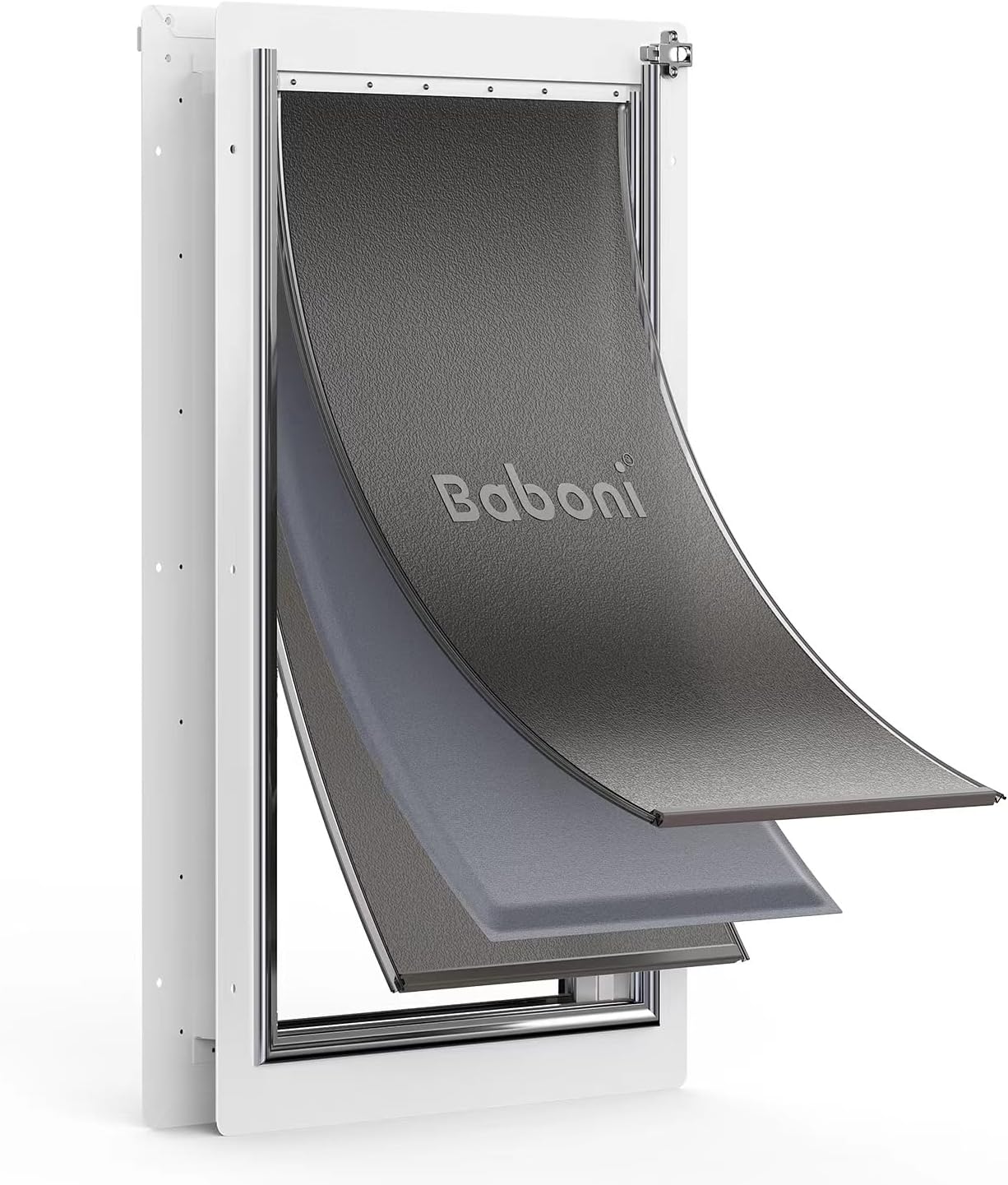 Baboni 3-Flap Pet Door for Indoor and Exterior Doors Steel Frame Telescopic Tunnel Heavy Duty Durable Dog Door Up to 220lbs - XL