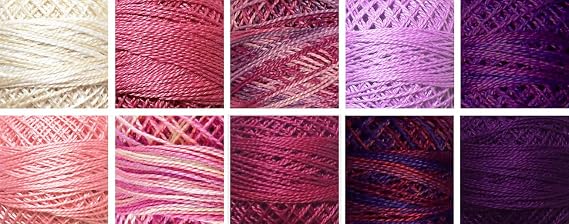 Valdani Perle Cotton Size 8 Embroidery Thread ''Spring Bouquet'' Sampler Set - 10 Colors, 73 Yards Each