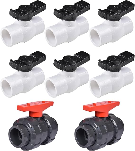 3/4" PVC Ball Valve with 3/4" Union Ball Valve with Full Port (8 Pack), Shut-Off Valve with Smooth and Excellent Handle