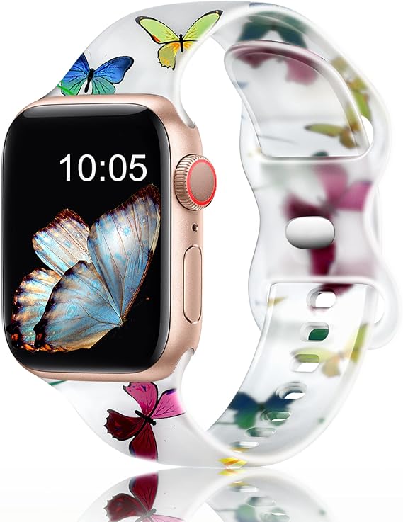 Witzon Cute Transparent Band Compatible with Apple Watch Band 38mm 40mm 41mm 42mm 44mm 45mm 46mm 49mm Women,Soft Silicone Sport Strap for iWatch Series 11 10 9 8 7 6 5 4 3 2 1 Ultra SE, Butterflies