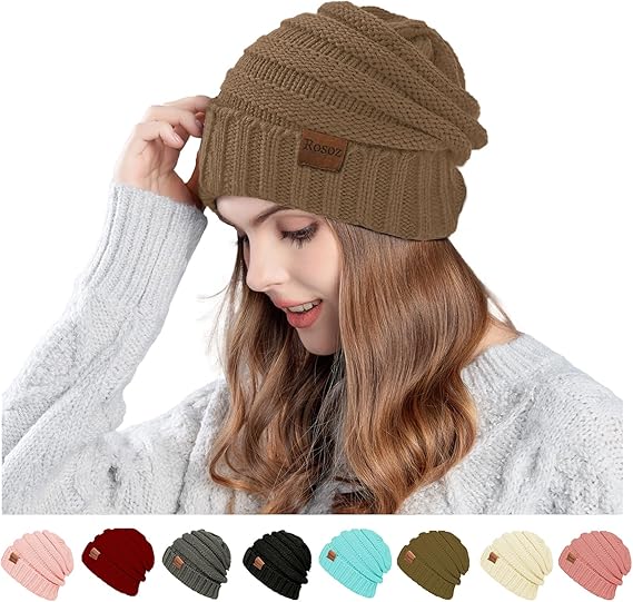Rosoz 1&2pack Womens Winter Hats Slouchy Beanies Knit Warm Winter Beanie Hats for Women Skull Warm Cap