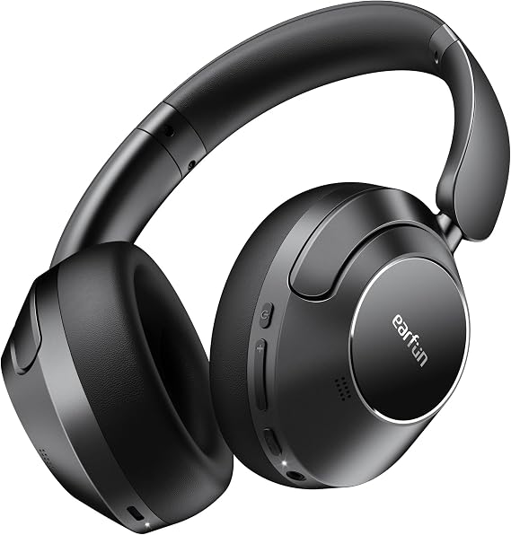 EarFun Wave Pro Active Noise Canceling Headphones, Wireless Over Ear Bluetooth Headphones, LDAC Hi-Res Sound, 5 Mics AI Clear Call, 80H Playtime, Multipoint Connection, Comfort Fit, Custom EQ via App | LDAC Hi-Res Sound, 5 Mics AI Clear Call, 80H Playtime, Multipoint Connection, Comfort Fit, Custom EQ via App, Black
