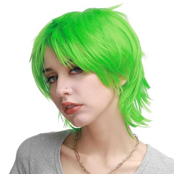 Unisex Short Spiky Layered Synthetic Straight Wig - Green, Fluffy Fashion Cosplay Wig for Men, Women and Cosplayers - Perfect for Halloween Party