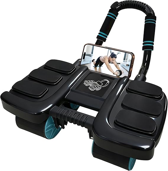 Abdominal Wheel Roller with Knee Mat Ab Roller Exercise Wheel Automatic Rebound Elbow Support 4 Wheels Core Strength Trainer for Home Gym Fitness Abs Workout Equipment Built-In Phone Holder