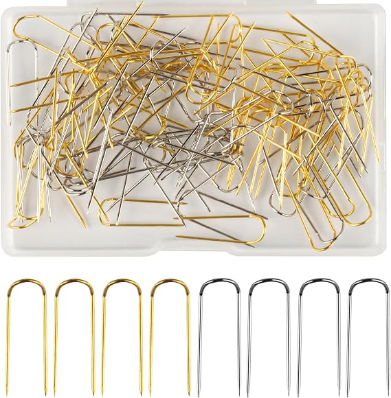 100 Pcs U Shaped Fork Pins 0.9 Inch Gold Silver Sewing Quilting | Double Blocking Straight Pin Jewelry Display Craft Needlework