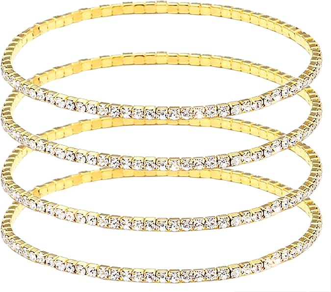4Pcs Crystal Ankle for Women Cubic Zirconia Tennis Stretch Anklets Diamond Elastic Foot Chain