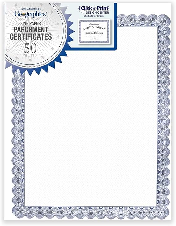 Geographics Parchment Award Certificate Paper - Blue Border Design,