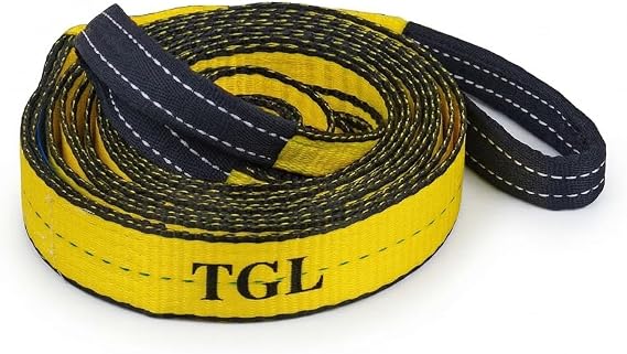 TGL 2 inch 20 Foot Tow, Recovery Strap, 10,000 LB Capacity UTV Tow Rope | Short tow strap with loops, atv tow strap, utv tow strap