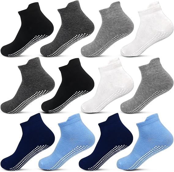 ELUTONG Toddler Non Slip Ankle Socks 12 Pairs with Non Skid Grip Socks for 1-7T Baby Boys Girls Kids